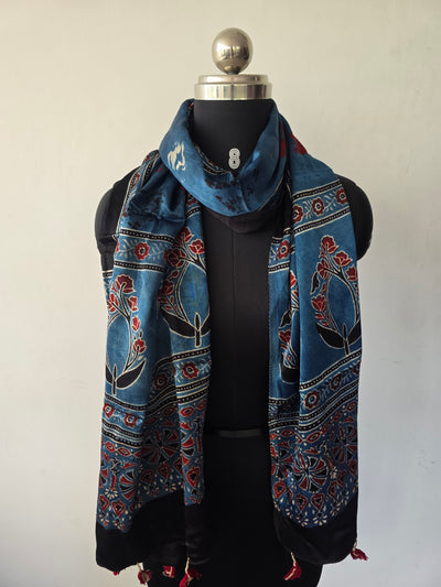 Ajrakh Handblock natural dyed mashru silk stole-MV72