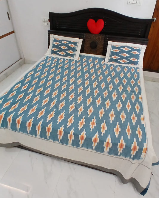 Warp ikkat bed sheets (90*108 2/40s bedsheet with pillow) - NV546