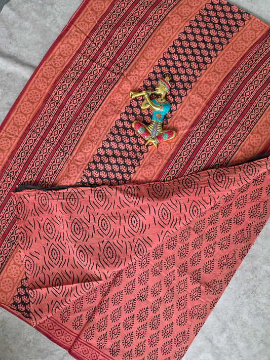Handblock Jaipuri pure cotton saree - JA504