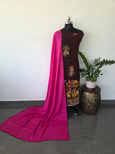 Penkalamkari inspired Chennuri kalamkari silk set - AK63