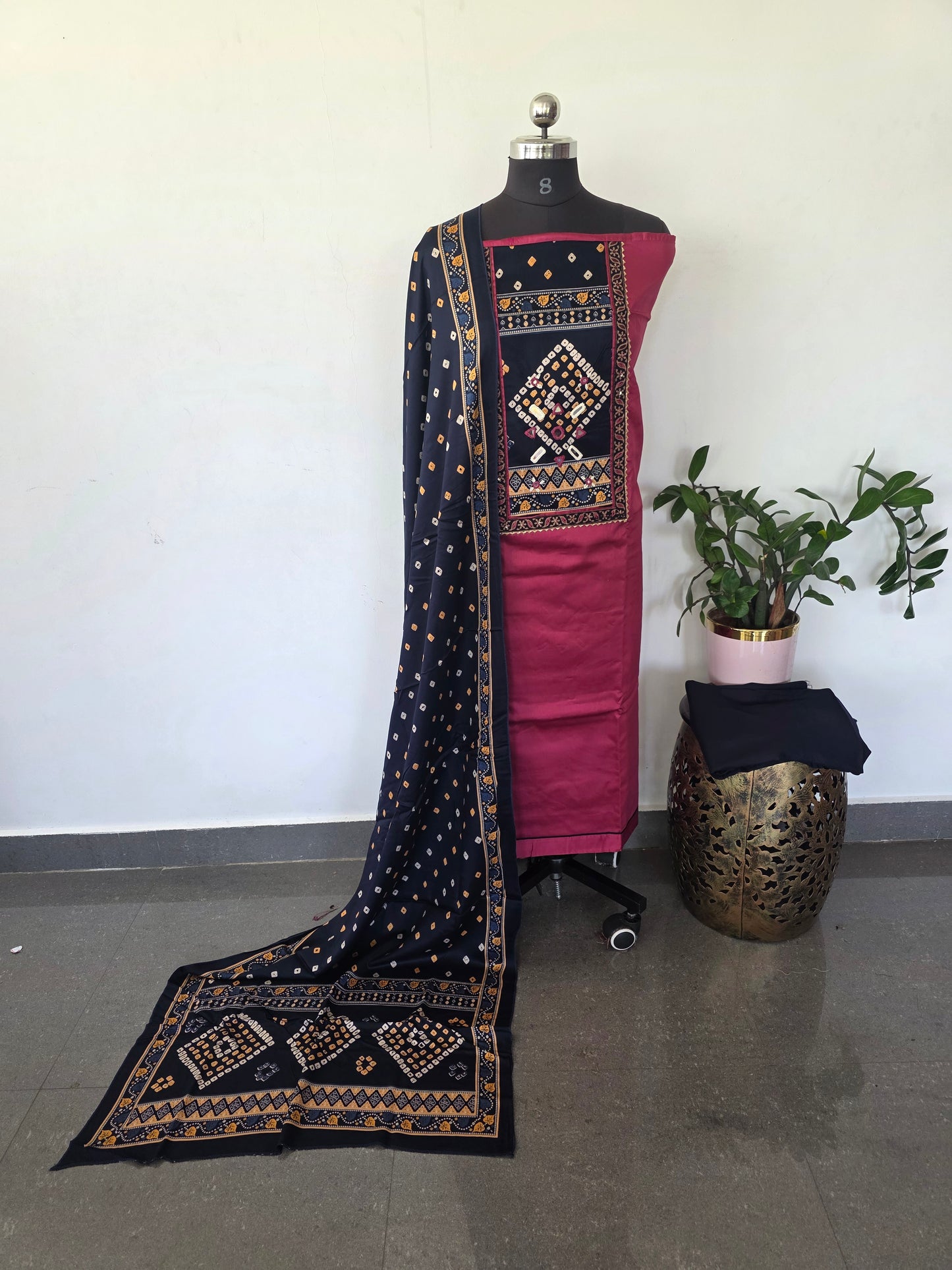 Kutch mirror work satin cotton set-SA1