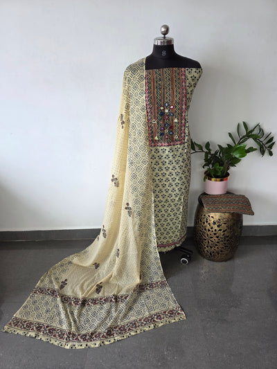 Premium kutch mirror work ajrakh cotton salwar set - AS43
