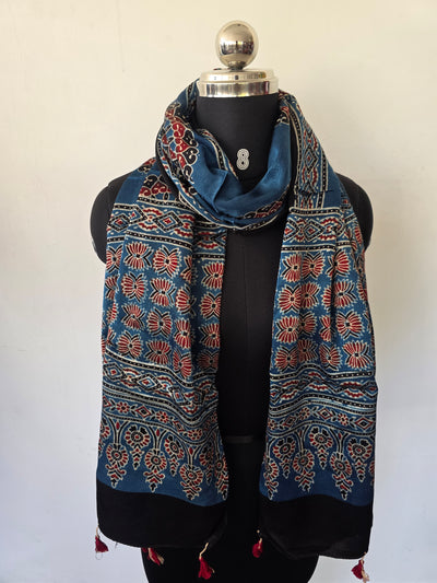 Ajrakh Handblock natural dyed mashru silk stole-MV37