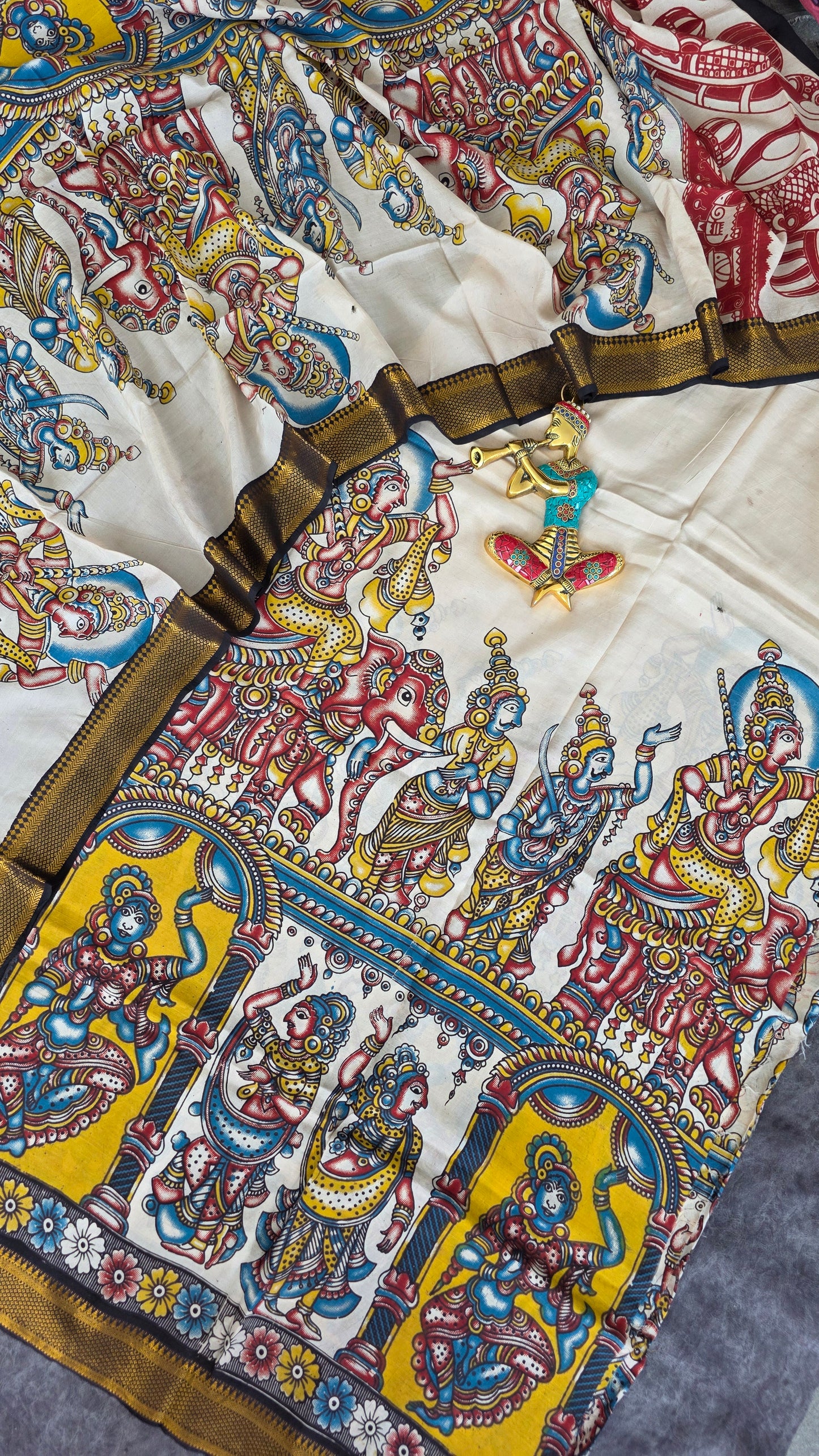 Premium chennuri silk kalamkari salwar set with nizam border - AK242