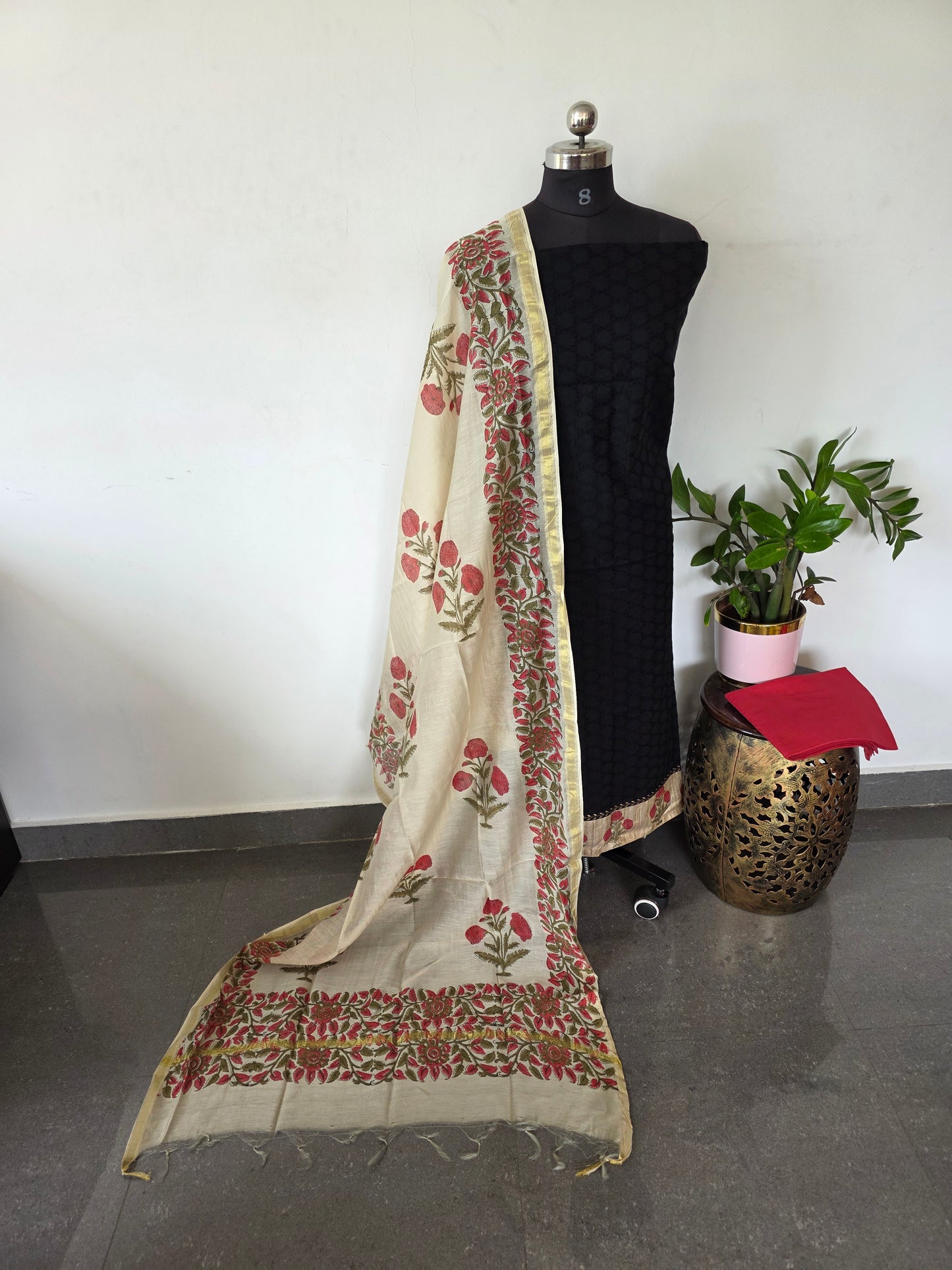 Hakoba cotton set with chanderi silk shawl - JA812