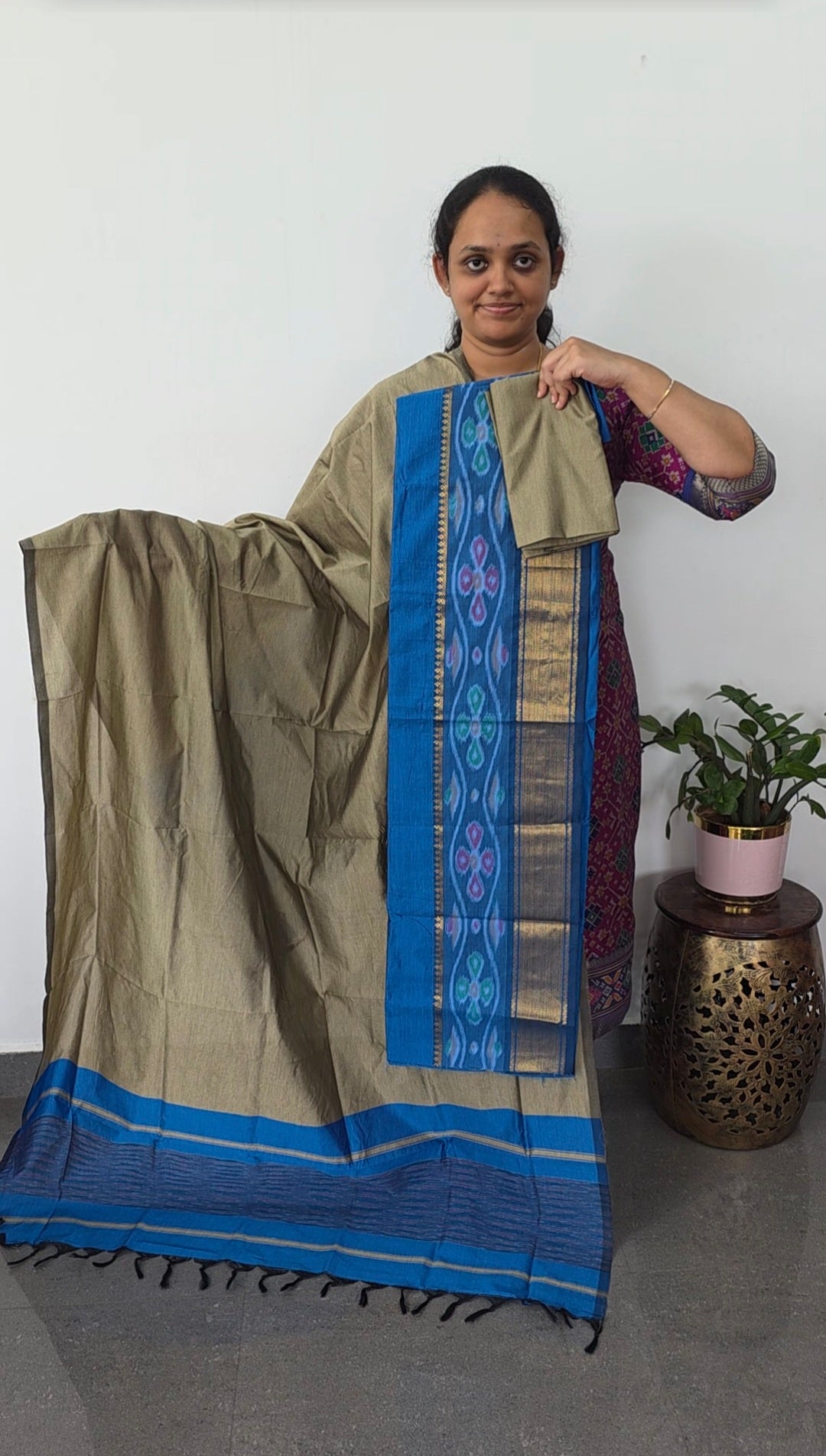 Pochampally sico silk set with zari border-SD546
