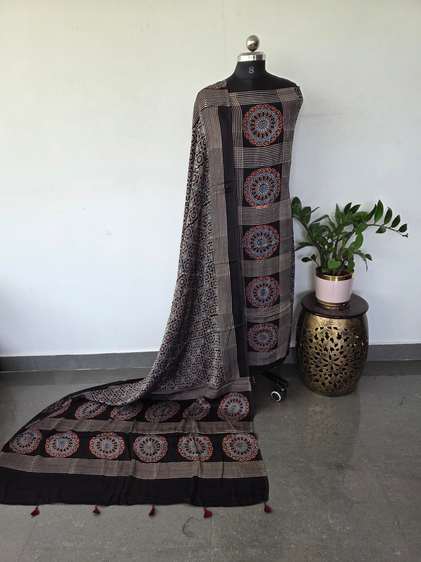 Handcrafted ajrakh modal silk set - HZ186