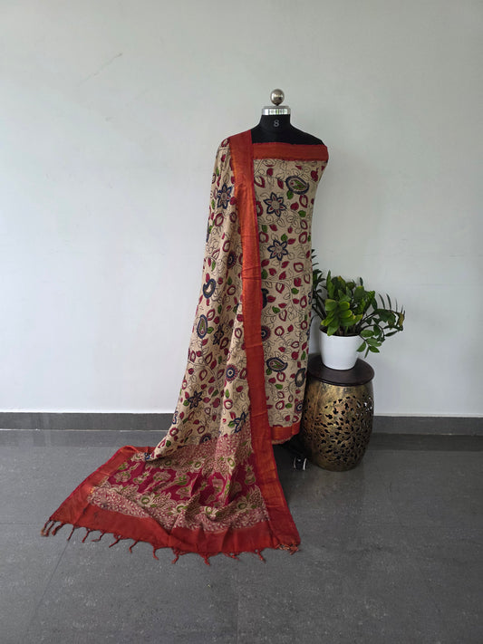 Premium Chennuri  pure kalamkari silk with nizam border - HK49