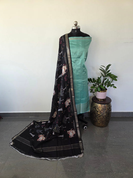 Handloom mangalagiri silk top with pure mangalagiri digital silk shawl - ML4