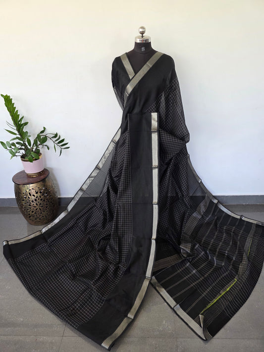 Premium checked semi mangalagiri pattu saree - MAA101