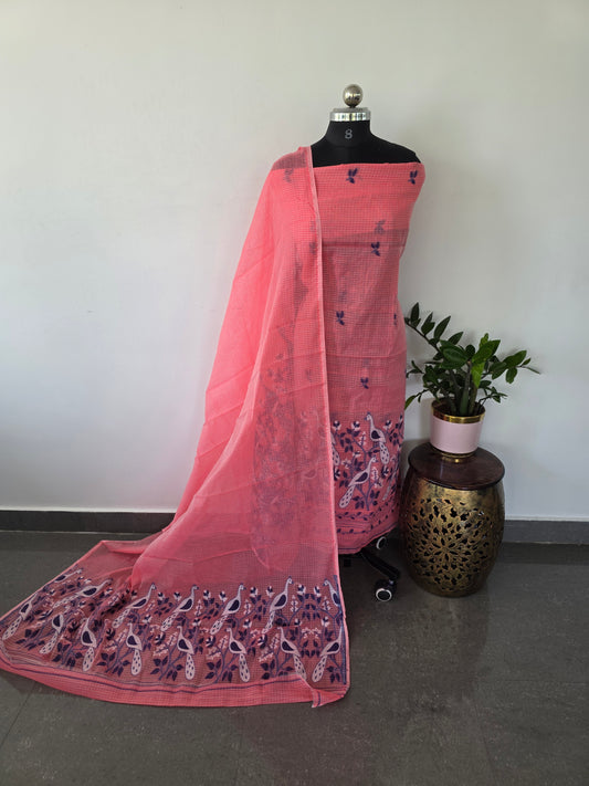 Checked silk cotton jamdhani set - DD4