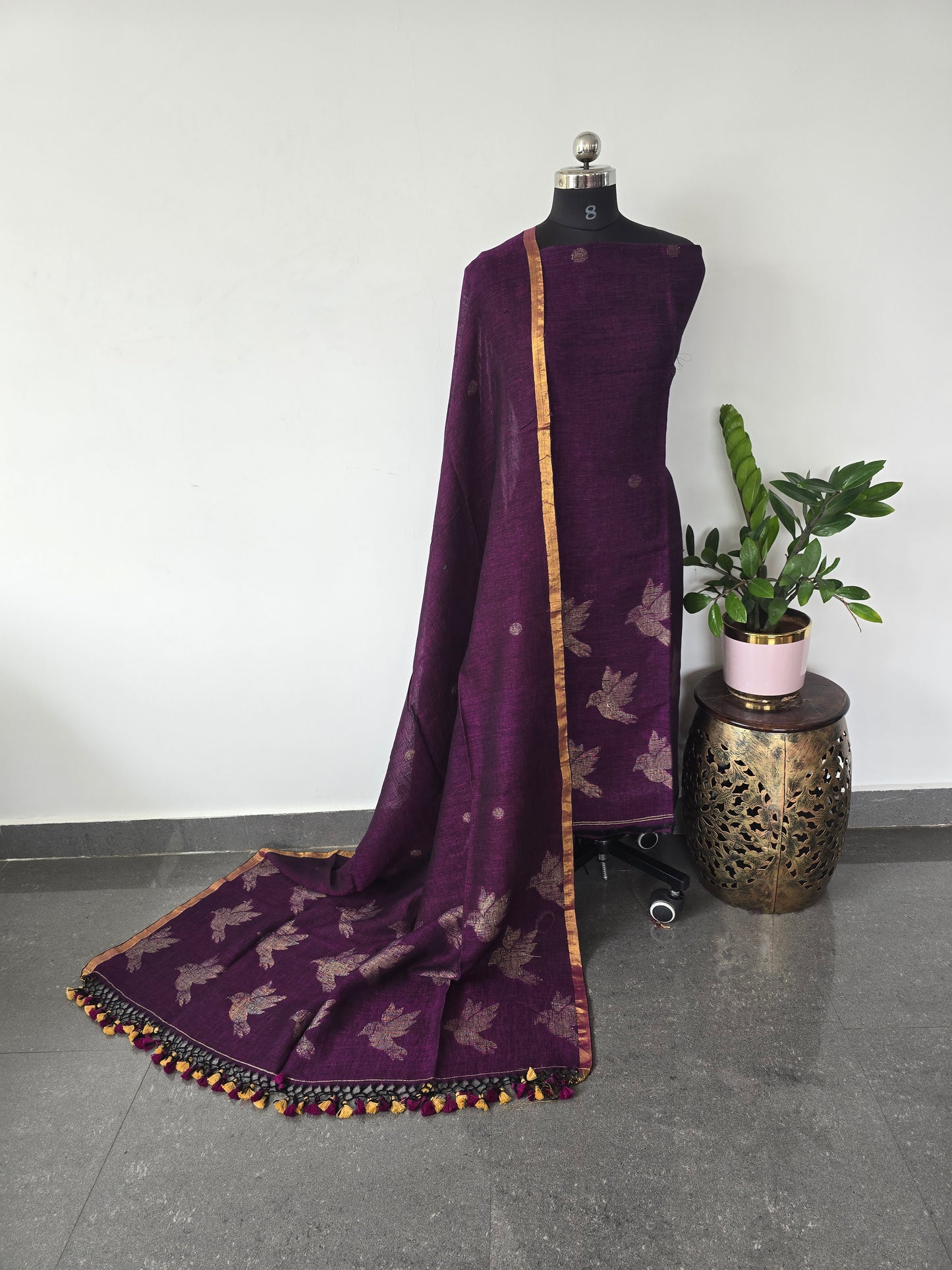 Premium handloom linen jamdhani set - JMM54