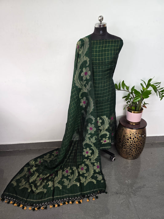 Premium checked handloom linen jamdhani set - JMM208