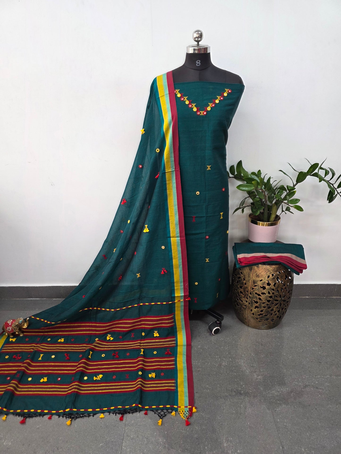 Handcrafted embroidery work bhujodi cotton salwar set (3 pc set) - BB383