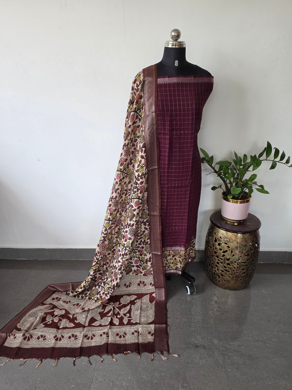 Gap border Checked chennuri kalamkari silk set-AK630