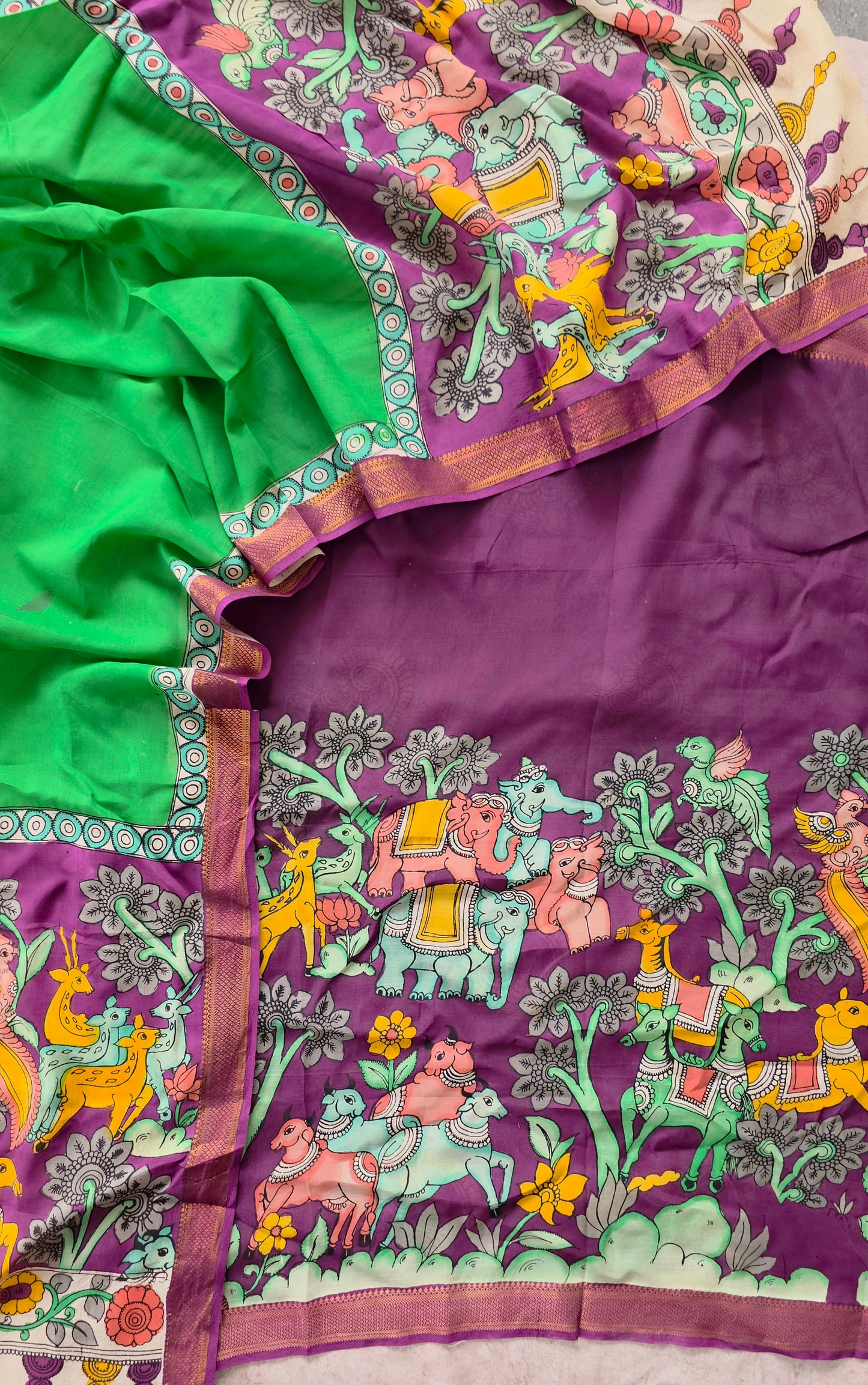 Handcrafted Kalahasthi Penkalamkari bangalore silk set - KH61