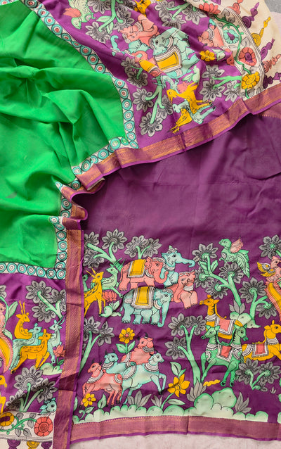Handcrafted Kalahasthi Penkalamkari bangalore silk set - KH61