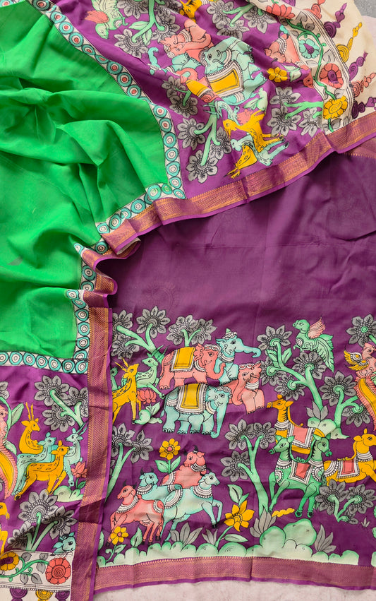 Handcrafted Kalahasthi Penkalamkari bangalore silk set - KH61