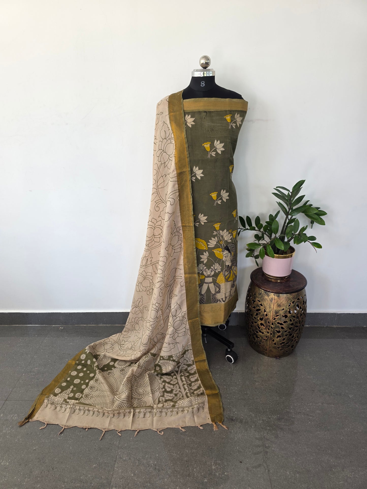 Premium Chennuri pure authentic kalamkari silk with kanchi border -AKS3