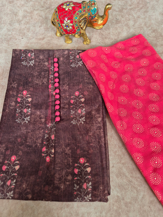 Fancy silk set with chiffon shawl