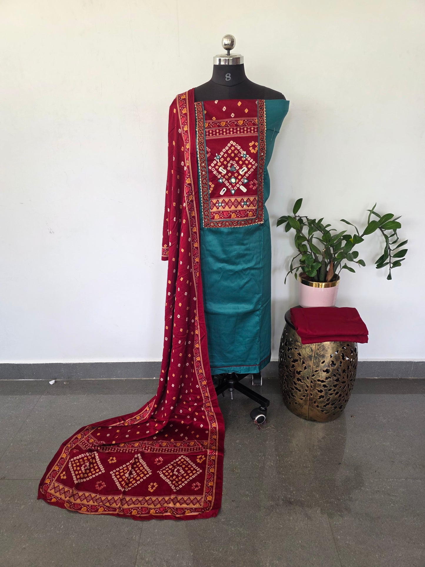 Kutch mirror work satin cotton set-SA5