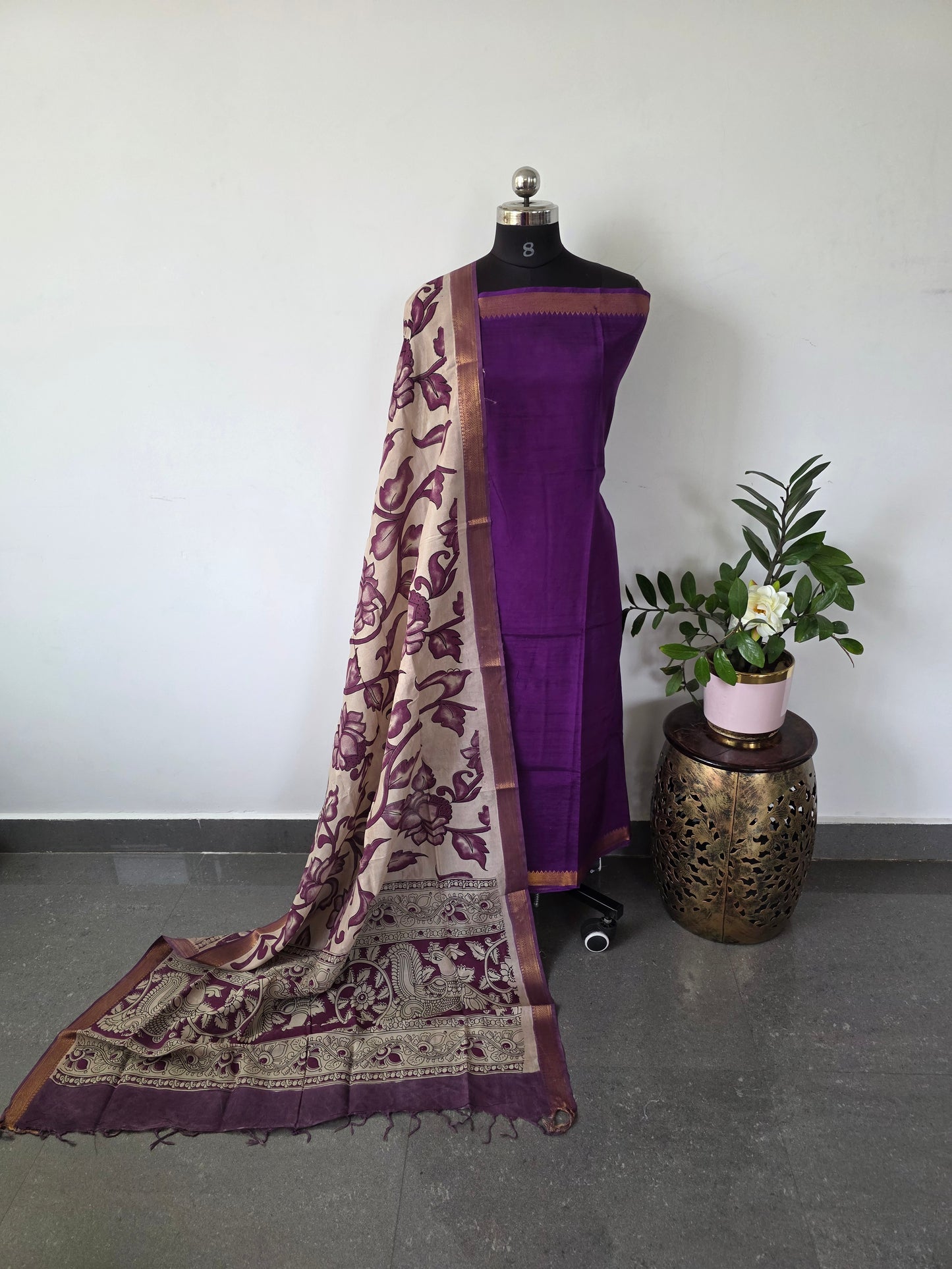 Pure chennuri silk top with pure chennuri silk kalamkari mangalagiri border  - SF28