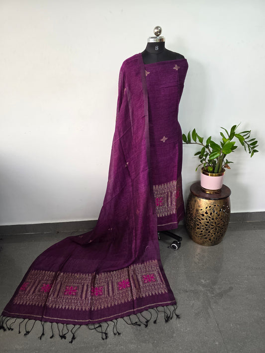 Premium handloom linen jamdhani set - JMM215