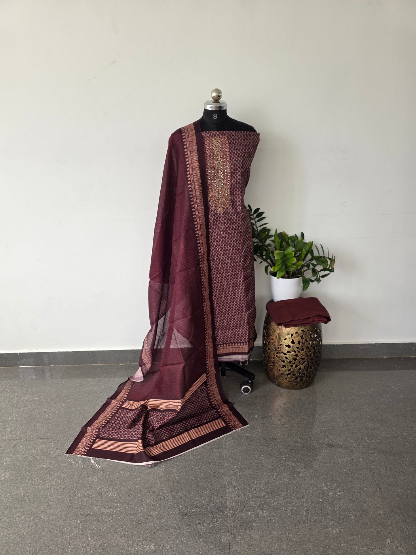 Premium handwork embroidery semi tussar silk set-DS132