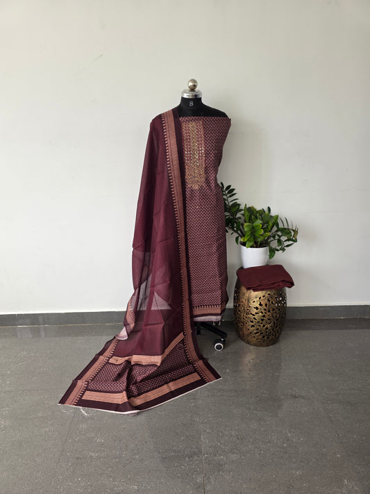 Premium handwork embroidery semi tussar silk set-DS132
