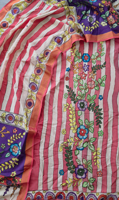 Handcrafted Kalahasthi Penkalamkari bangalore silk set - KH29