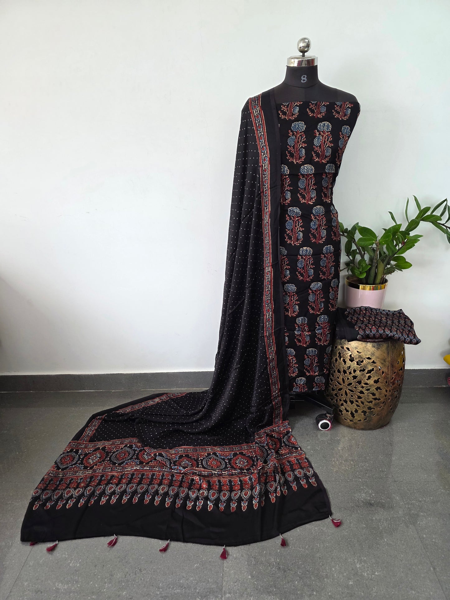 Handcrafted ajrakh modal silk set - HZ85