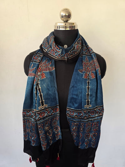 Ajrakh Handblock natural dyed mashru silk stole-MV25