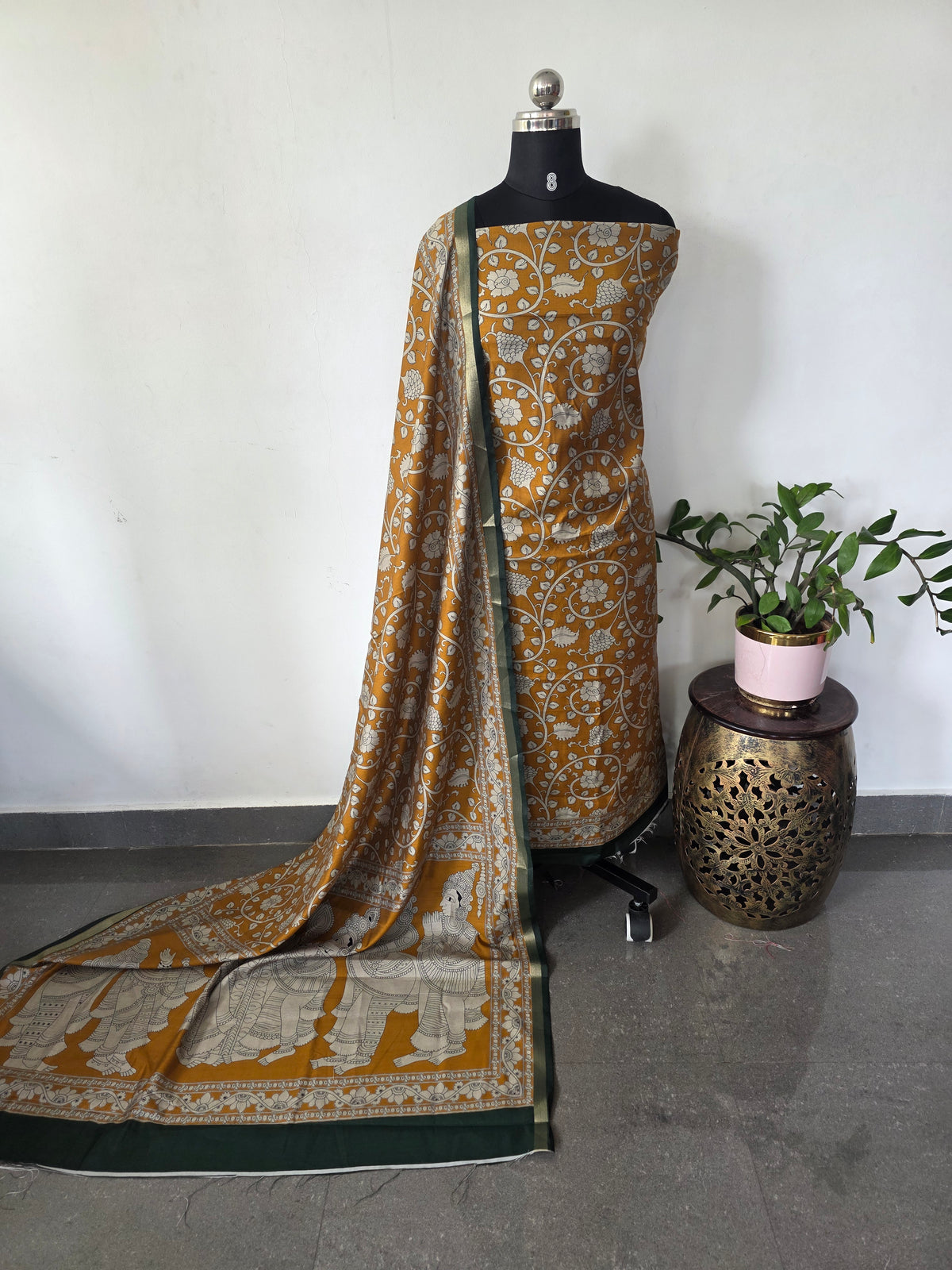 Kalahasthi Kalamkari-inspired Assam silk set - AS128
