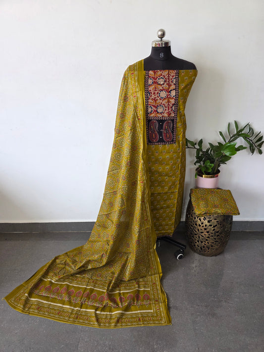 Premium Pure ajrakh cotton with gamthi neck work salwar - AS26