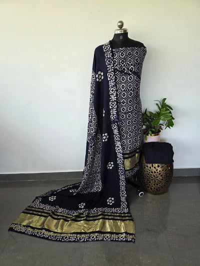 Premium batik silk set with lagdi patta (blue) - BA251