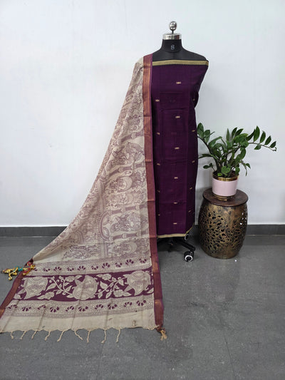Fusion Narayanapet with handcrafted chennuri silk kalamkari duppatta   - AK408