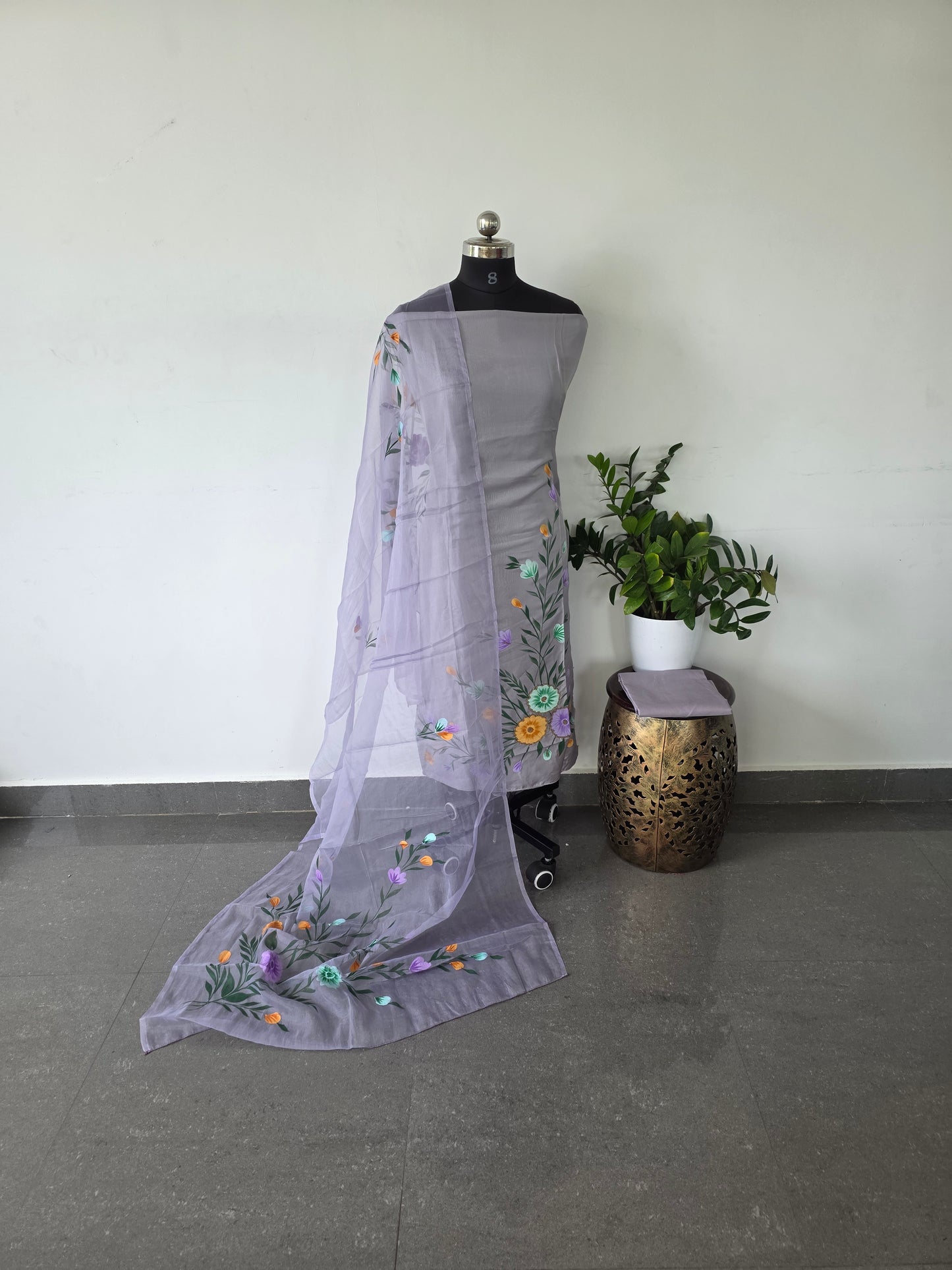 Premium handpainted soft organza silk top handwork embroidery - 1