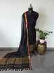 Premium handloom linen jamdhani set(Black) -JMM556