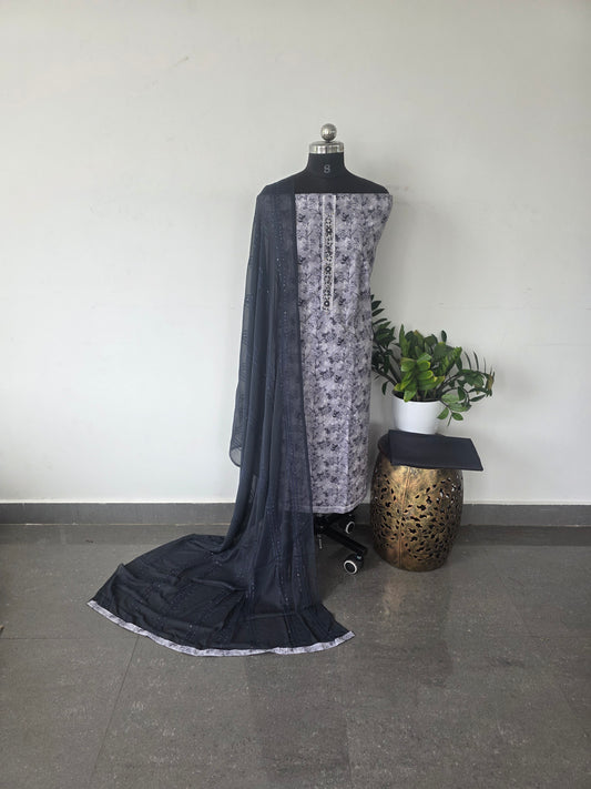 Pure hakoba cotton set with chiffon shawl - 295