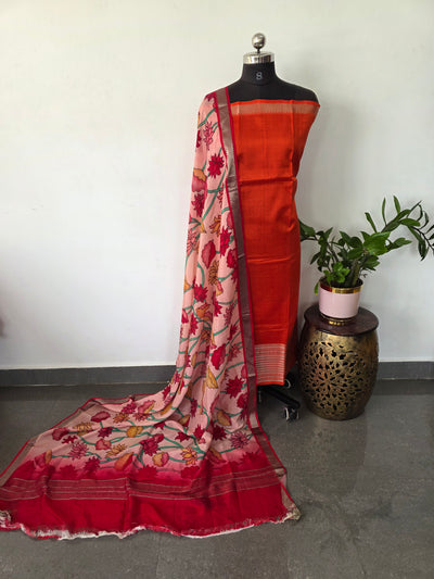 Handloom mangalagiri silk top with pure mangalagiri digital silk shawl - ML20