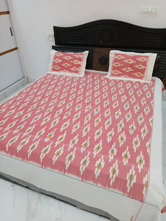 Warp ikkat bed sheets (90*108 2/40s bedsheet with pillow) - NV556