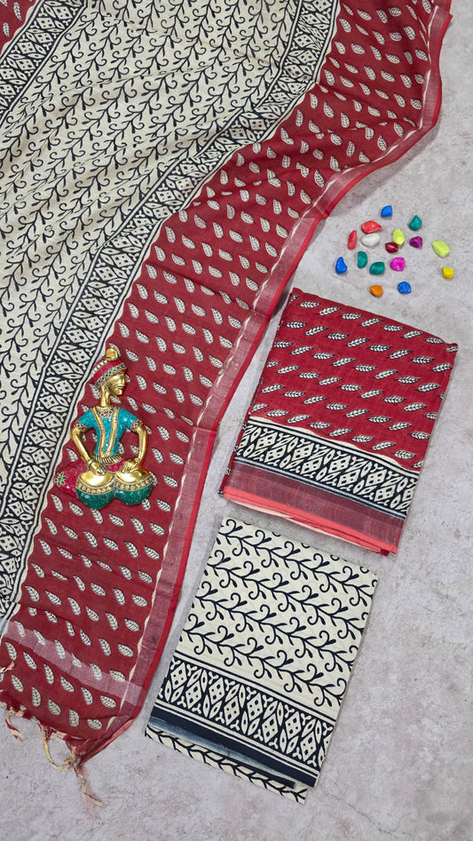 Handblock Jaipuri linen cotton salwar set -  JA417