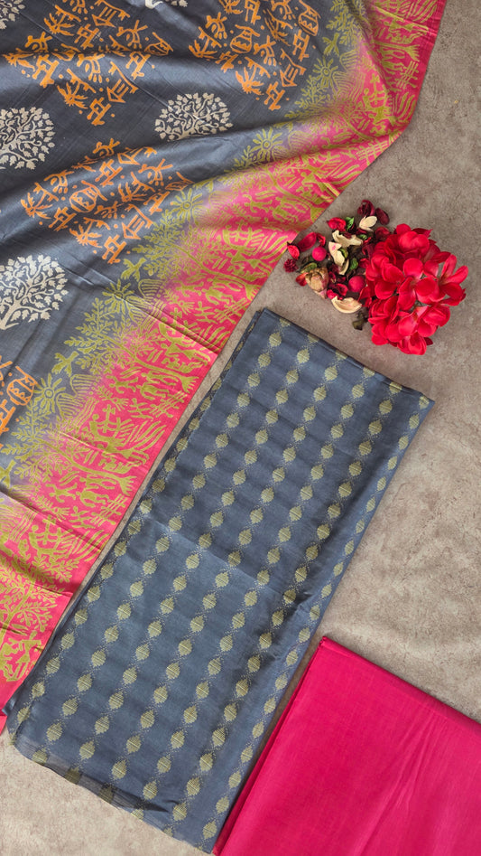 Bhagalpuri Katan discharge print silk set - DB3