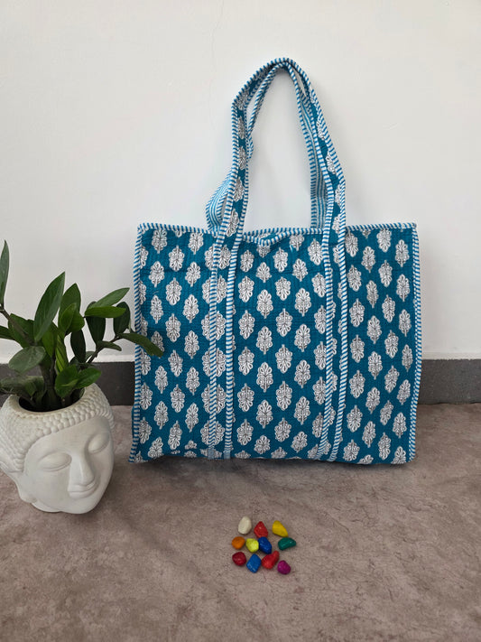 Jaipuri quilted cotton bag with zipper - QZ32