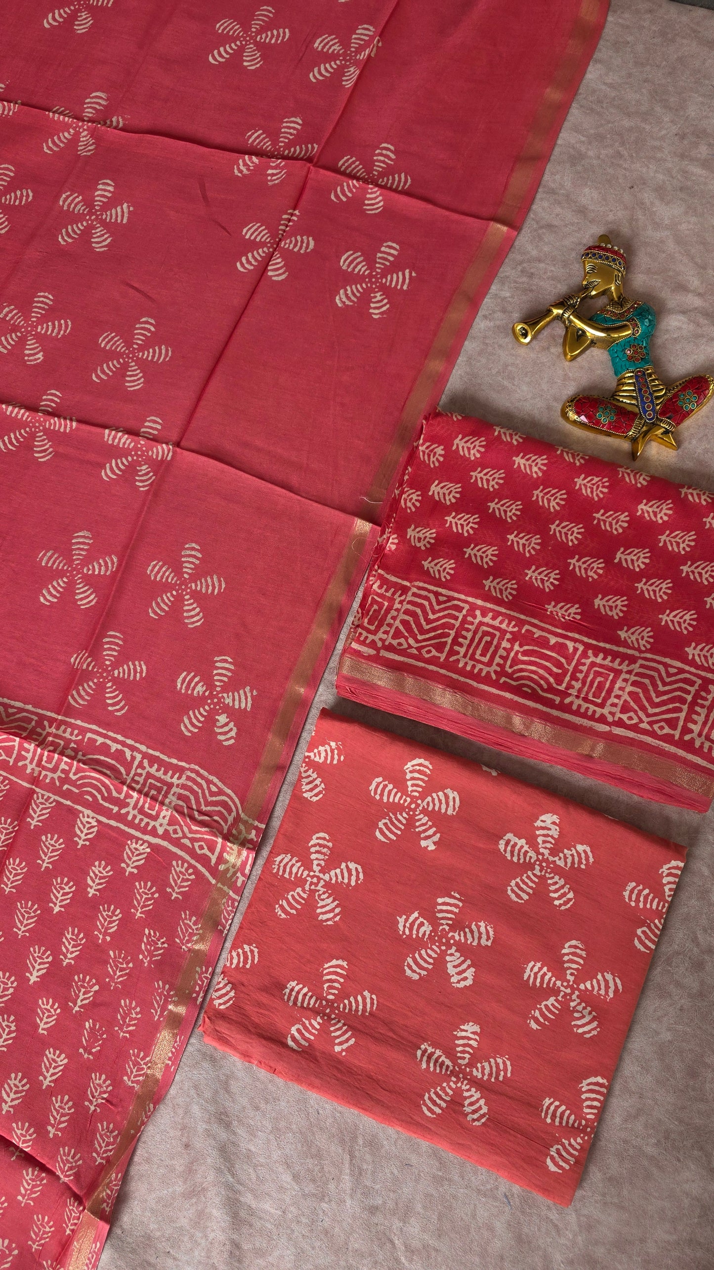 Handblock Jaipuri chanderi silk set - JA767