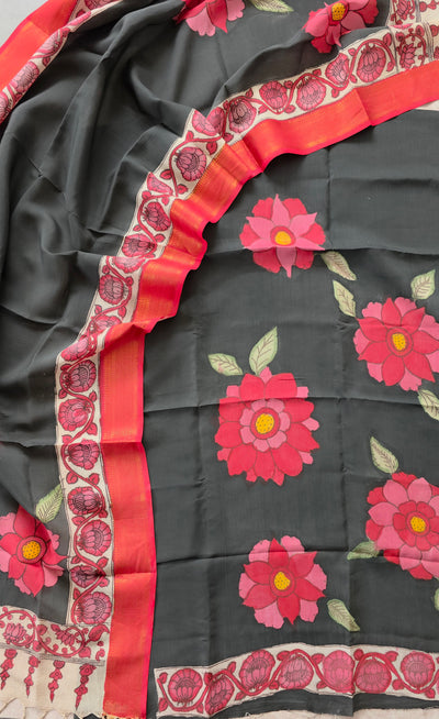 Handcrafted Kalahasthi Penkalamkari bangalore silk set - KH59