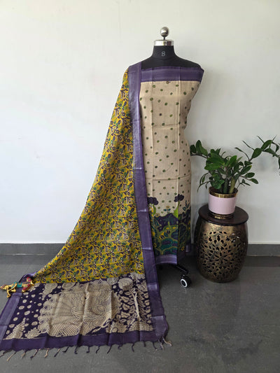 Kalamkari katha- Chennuri pure kalamkari silk set - AK386