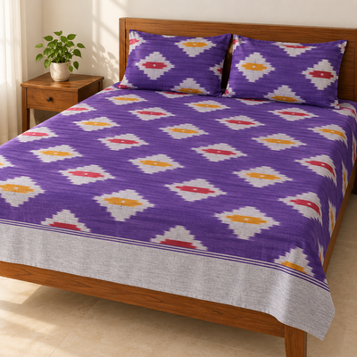 Warp ikkat bed sheets (90*108 2/40s bedsheet with pillow) -WW671