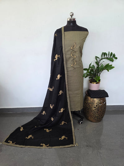 Flamingo embroidery pure cotton set (black) - BA376