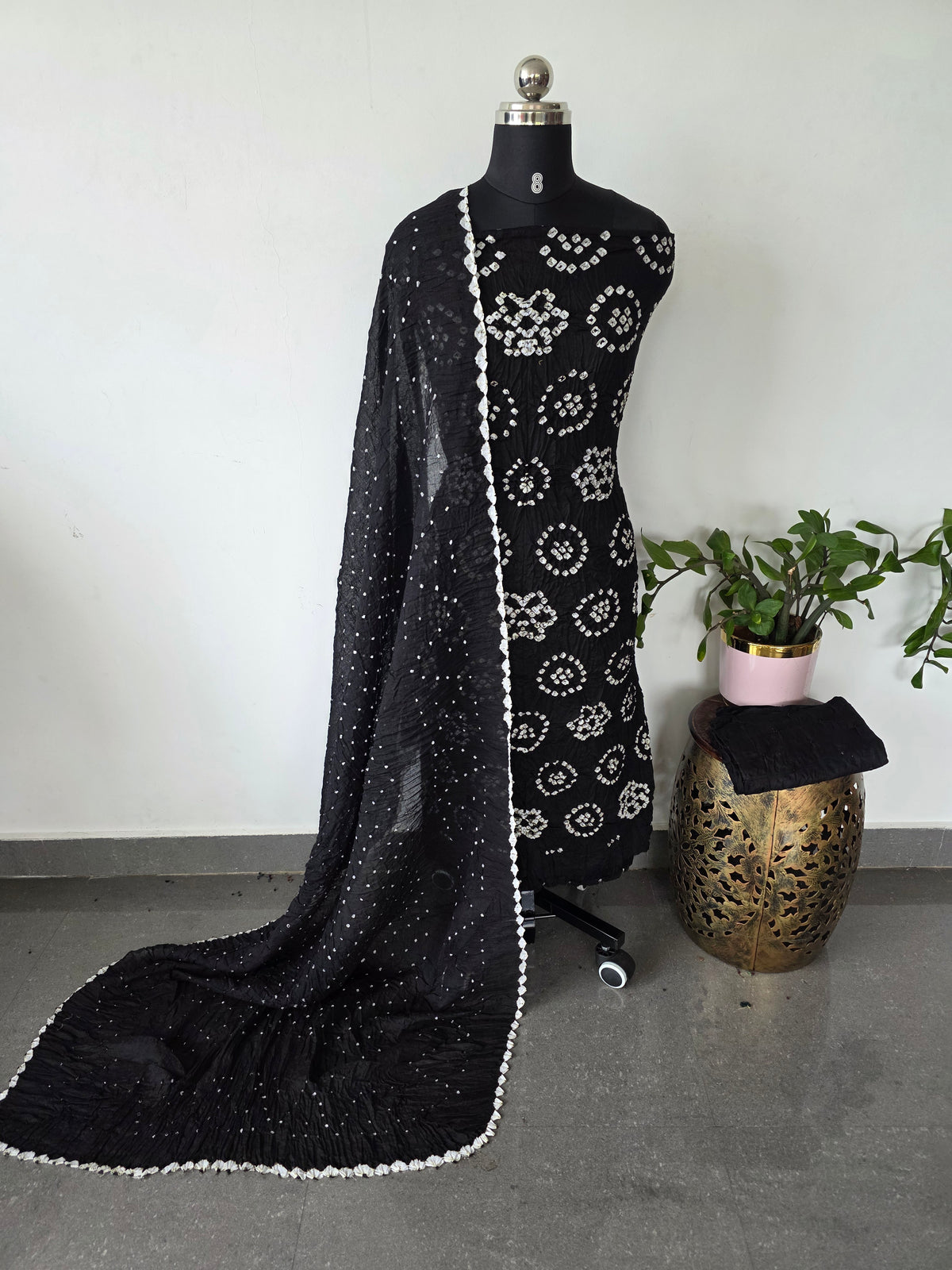 Handcrafted bandhani cotton set(Black)  -B145